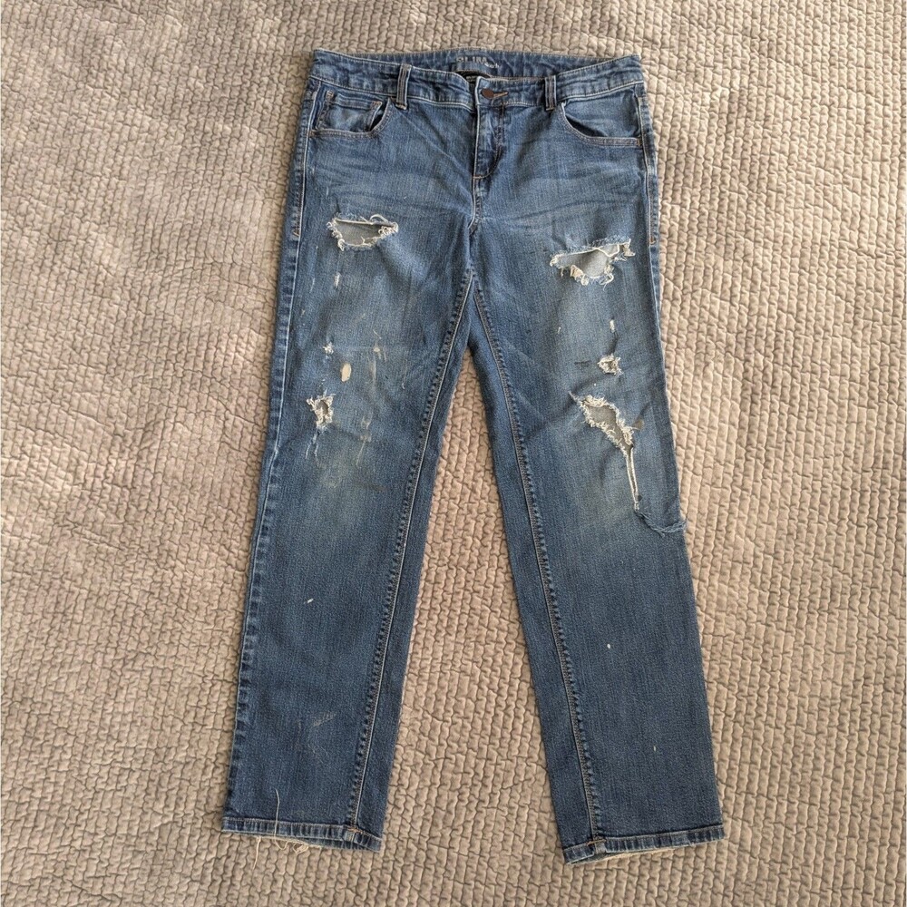 New York & Company J.L. Inc Touch Jeans Womens 10 Distressed Ripped Blue Denim